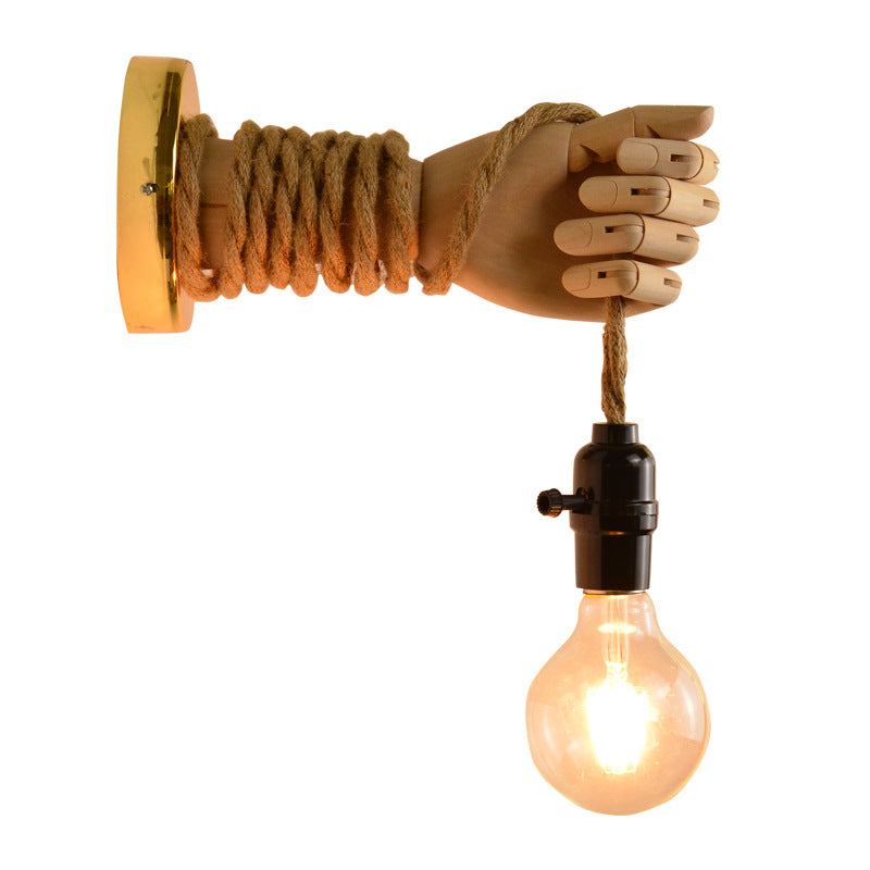 Nordic Wood Art Bedside Wall Lamp Led European Creative Indoor Wall Lamp