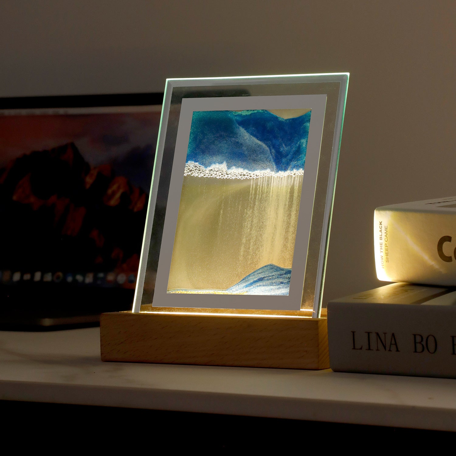 Sandscape Light USB LED Desk Table Night Lamp Flowing Sand Art Picture Bedroom Bedside Craft Gift Home Decor